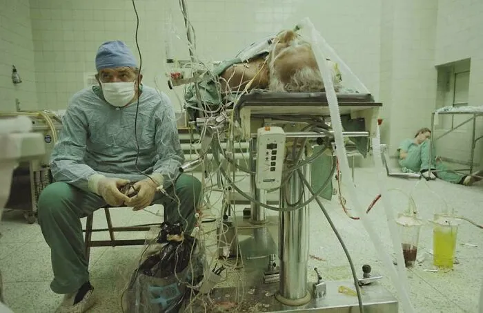 Zbigniew Religa - Most Famous Polish Cardiac Surgeon After 23-Hour-Long (Successful) Heart Transplant. His Assistant Is Sleeping In The Corner. 1987