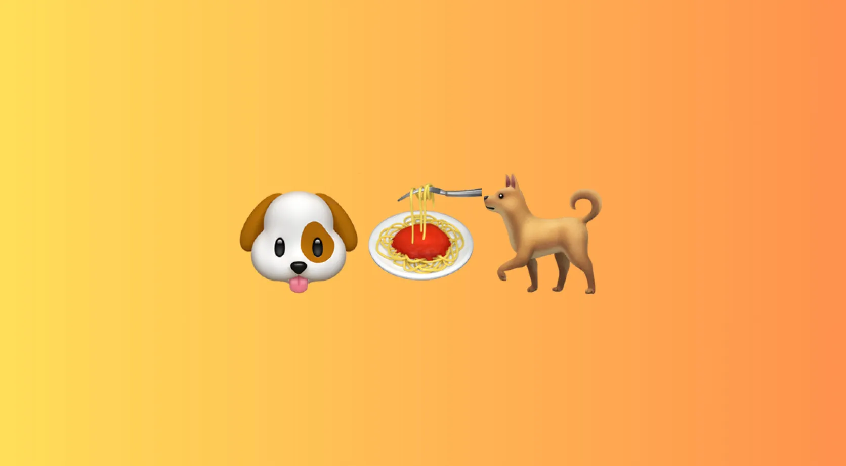Dog and spaghetti emojis representing a famous animated movie guessing game puzzle on orange background
