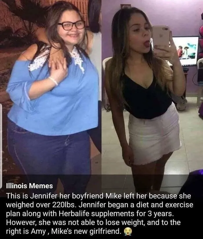 Before and after comparison showing seemingly innocent posts that hit with a crazy second half featuring weight loss and relationship changes.