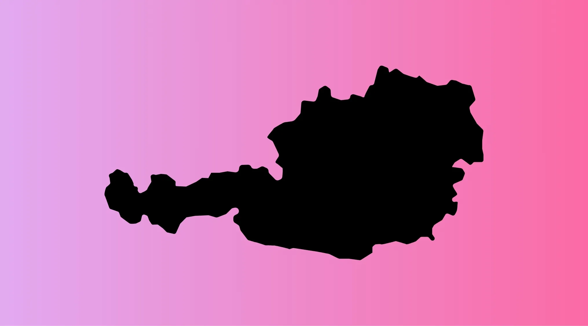 Silhouette of a European country outline in black on a pink gradient background for country guessing game.