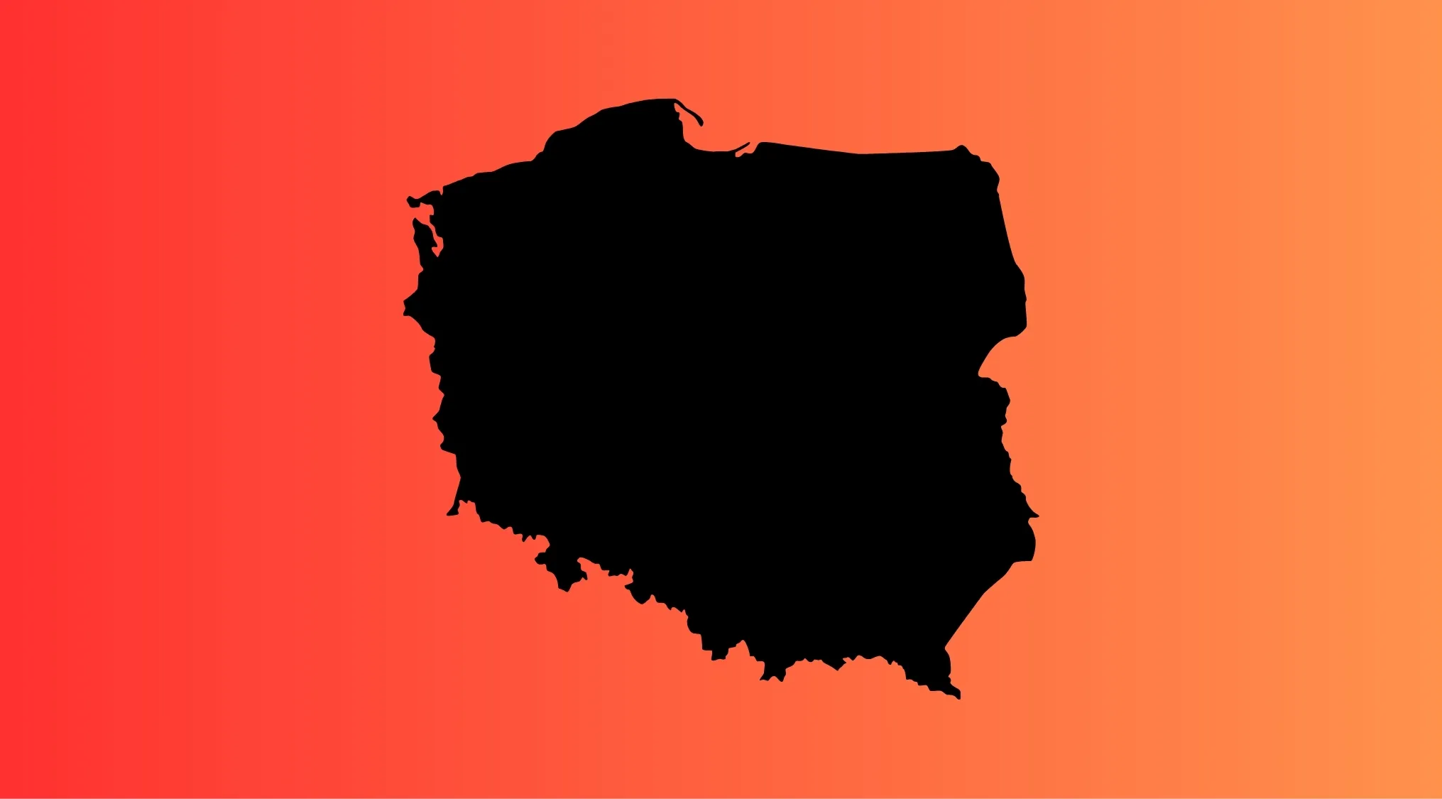 Black silhouette of a European country outline against an orange gradient background for country outline guessing.