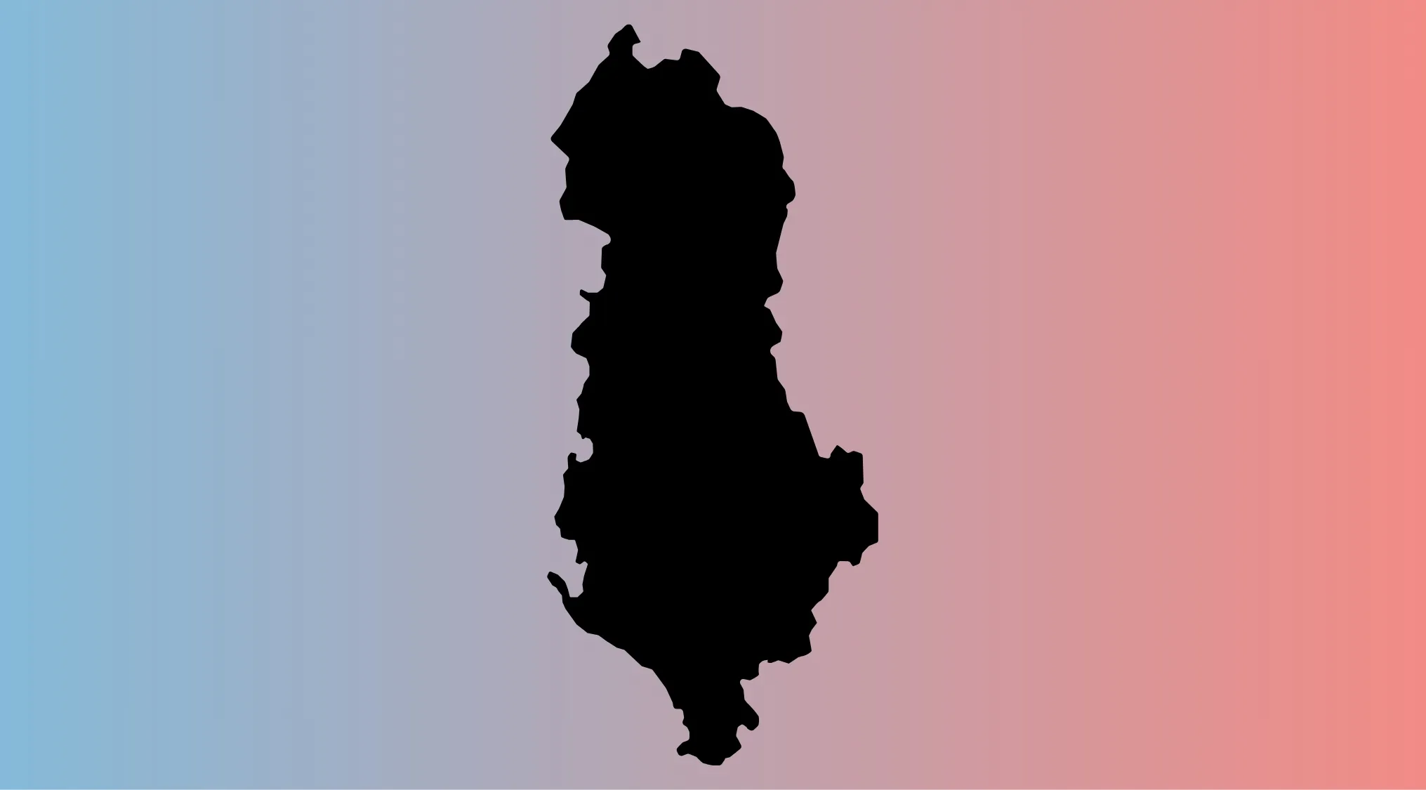 Silhouette of a European country outline on a blue to red gradient background to guess the country.