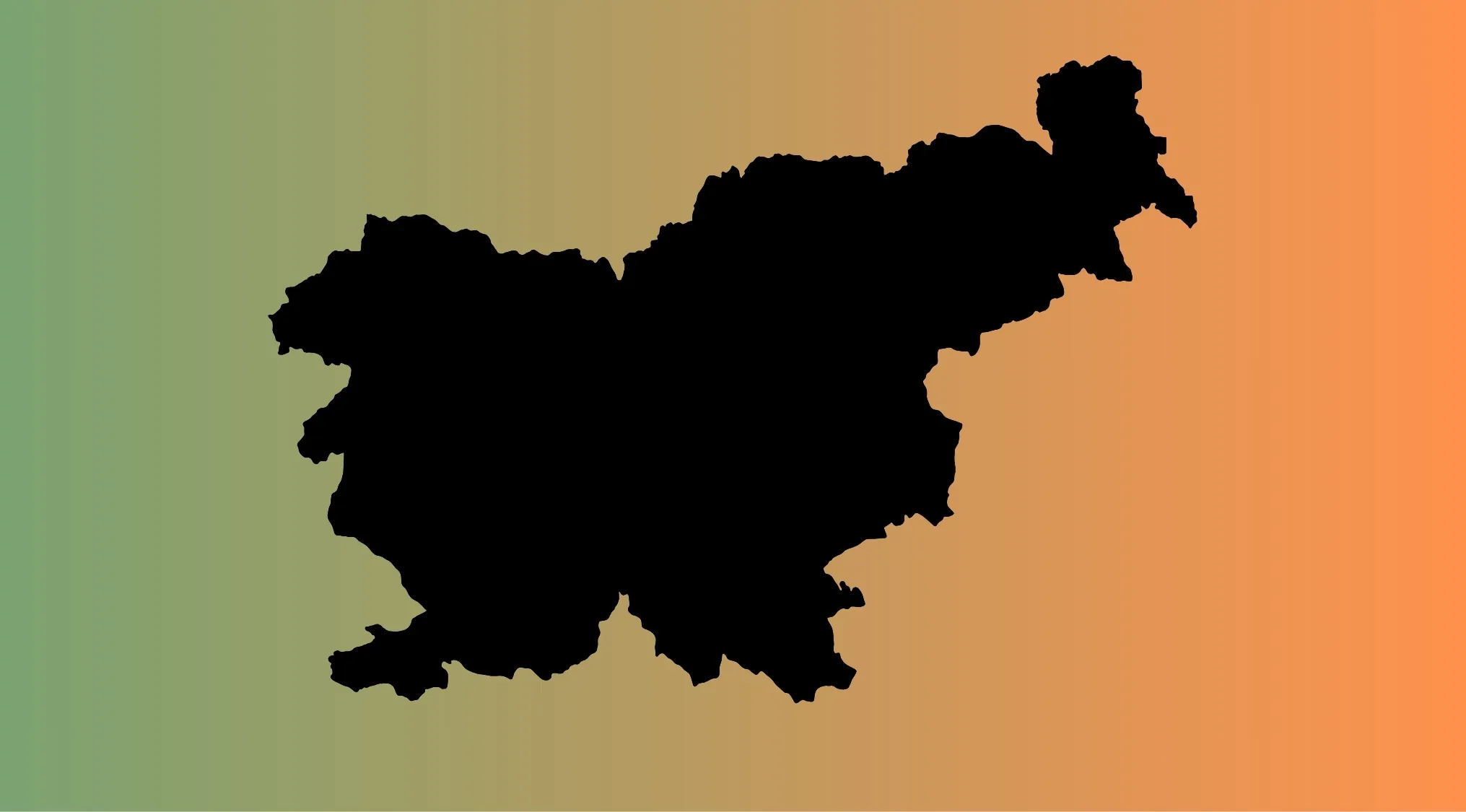 Outline of a European country silhouette on a green and orange gradient background for country guess quiz.