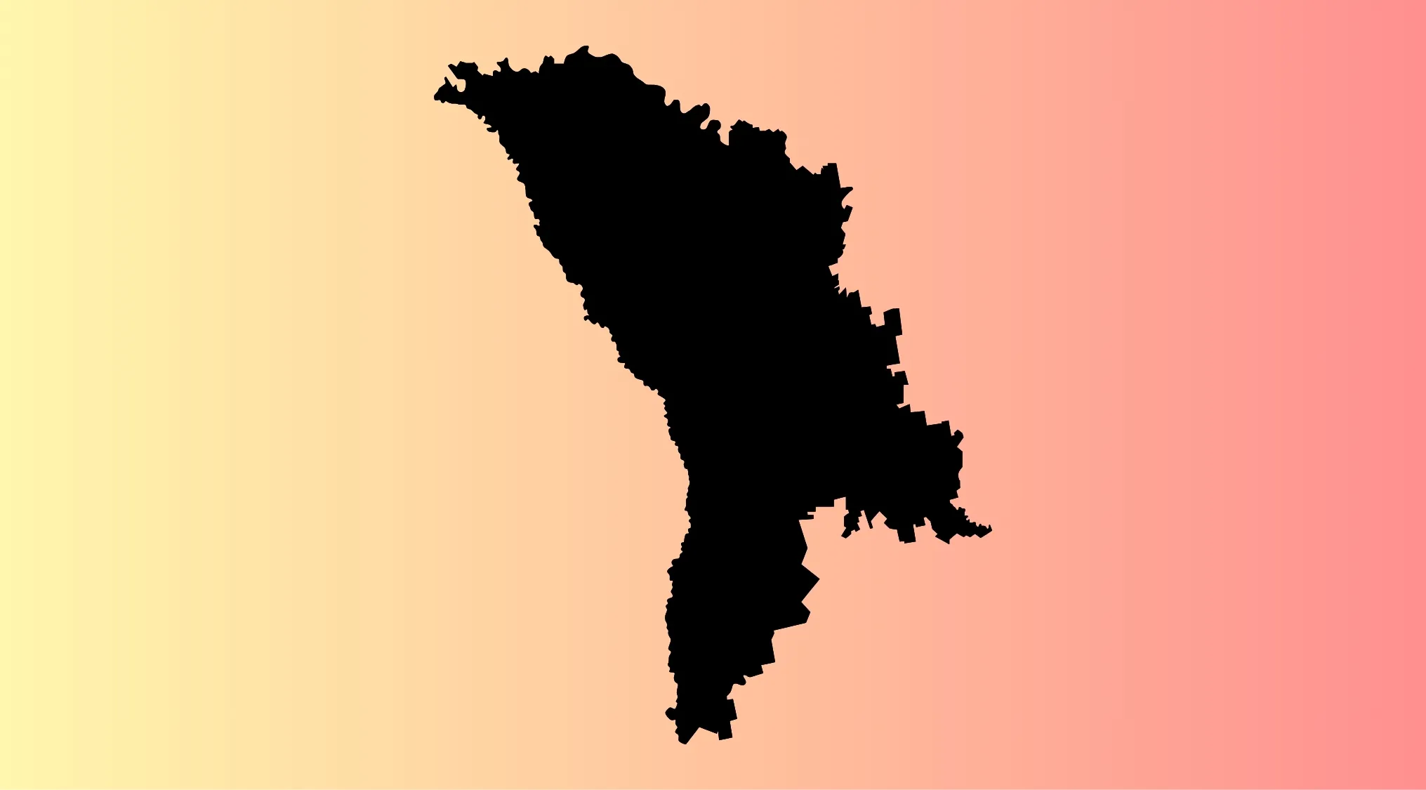 Outline silhouette of a European country on a pink to yellow gradient background for guessing the European country quiz.
