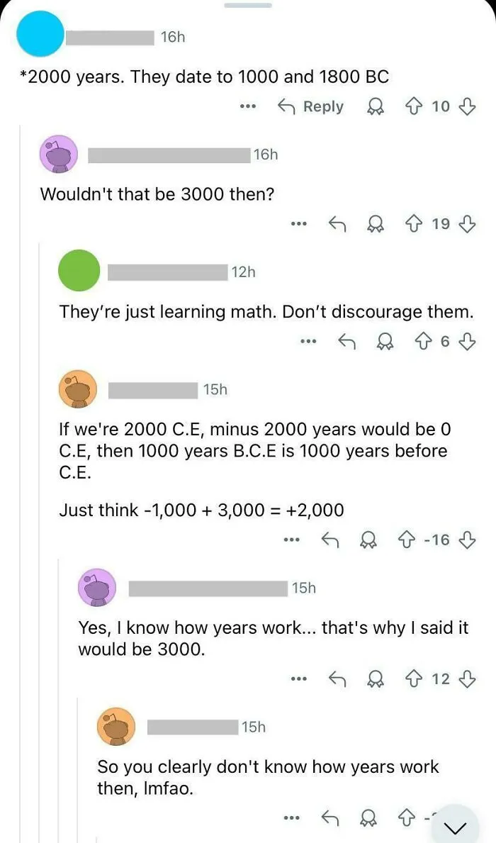 Online discussion showing people confused about historical year calculations, illustrating moments of being sure but wrong.
