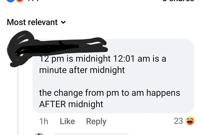 Comment confidently explaining the change from PM to AM times, yet being 100% wrong and sure.