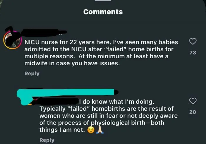 Comments showing people were 100% sure about homebirth safety but proven 100% wrong in NICU nurse discussion