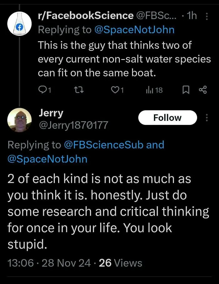 Twitter exchange about misconceptions showing people were 100% sure and 100% wrong at the same time in a discussion.