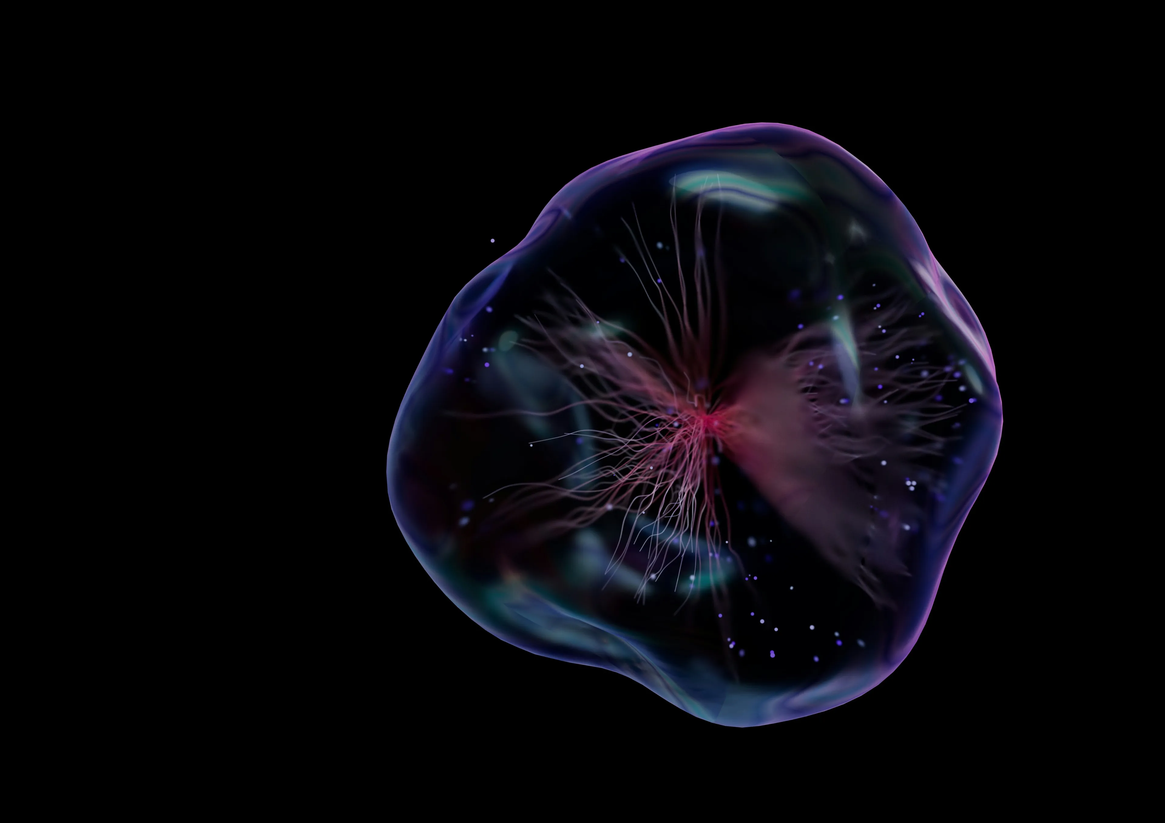 Close-up of a cell highlighting the nucleus known as the brain or control center of the cell on a black background.