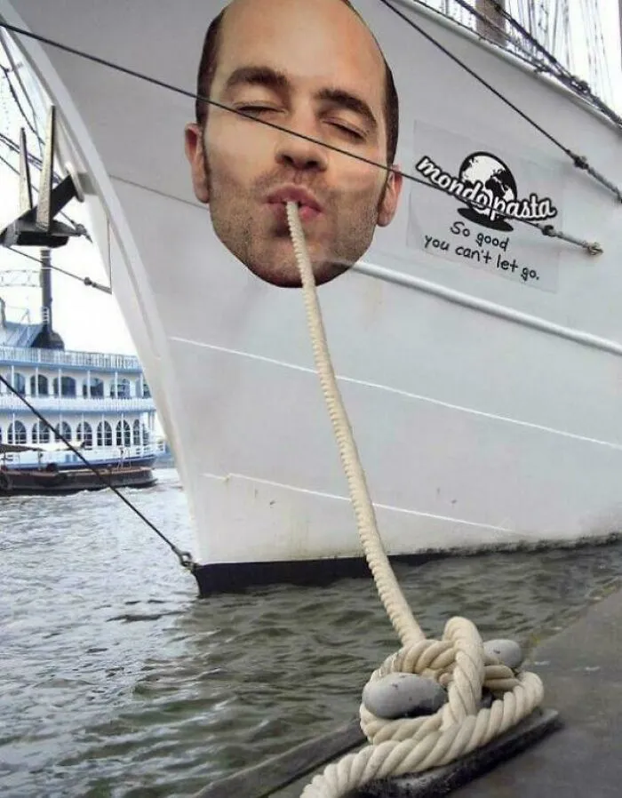 Creative minimalism art showing ship rope as pasta from face image