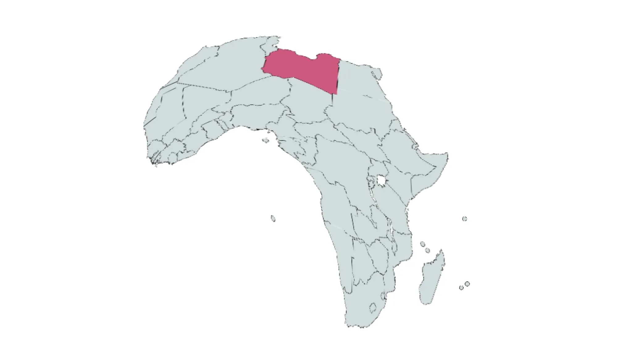 Map of Africa with one country highlighted in pink for guess the country from the crazy map quiz part 5.