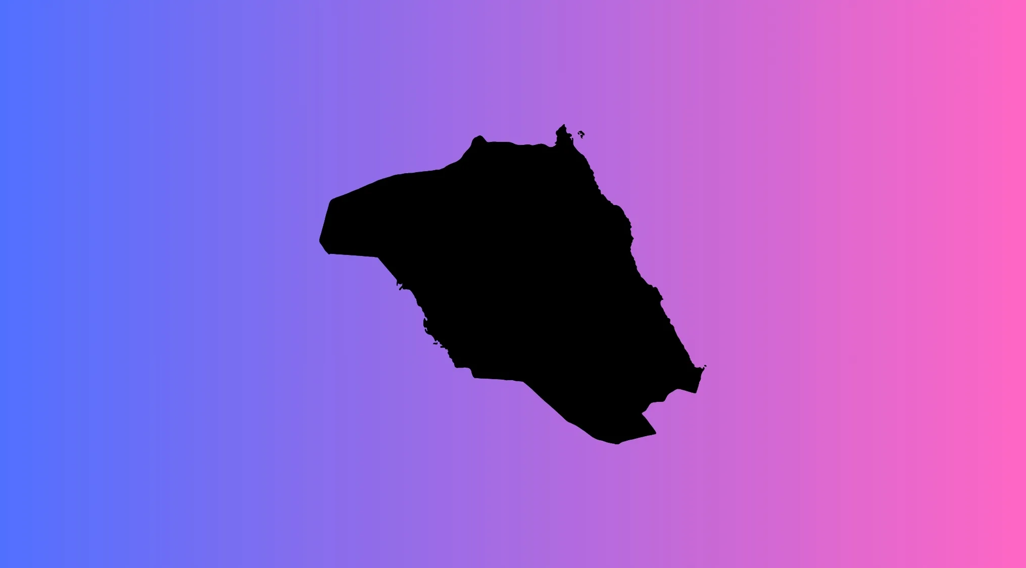Flipped country outline silhouette on a purple and pink gradient background in a guess the country map challenge.
