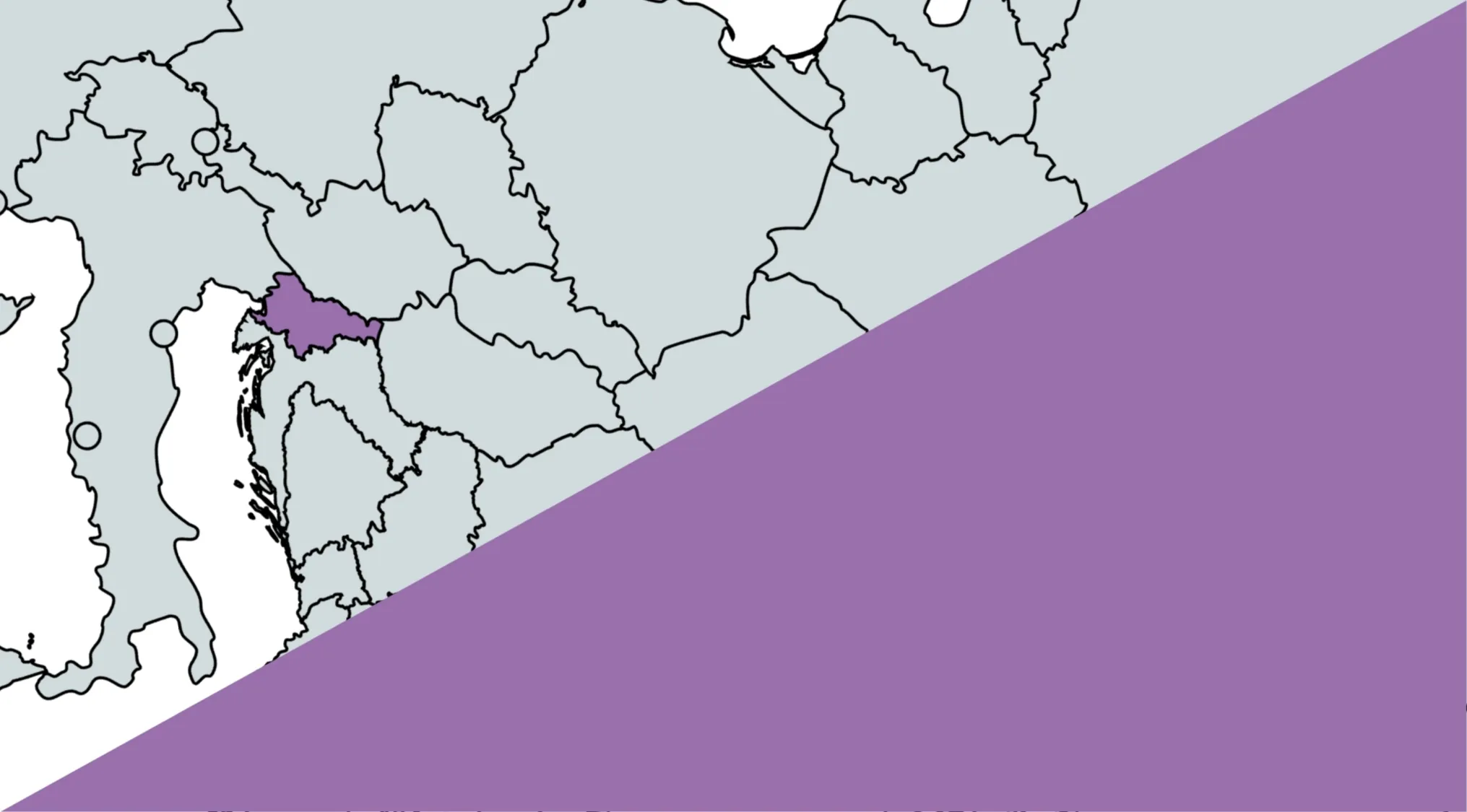 Map highlighting a European country in purple for the guess the country from the crazy map quiz.