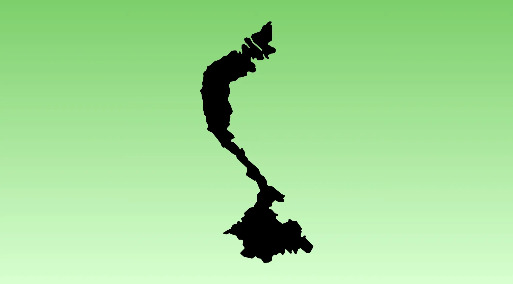 Upside-down black map outline of a Southeast Asian country on a green gradient background for country guessing game.