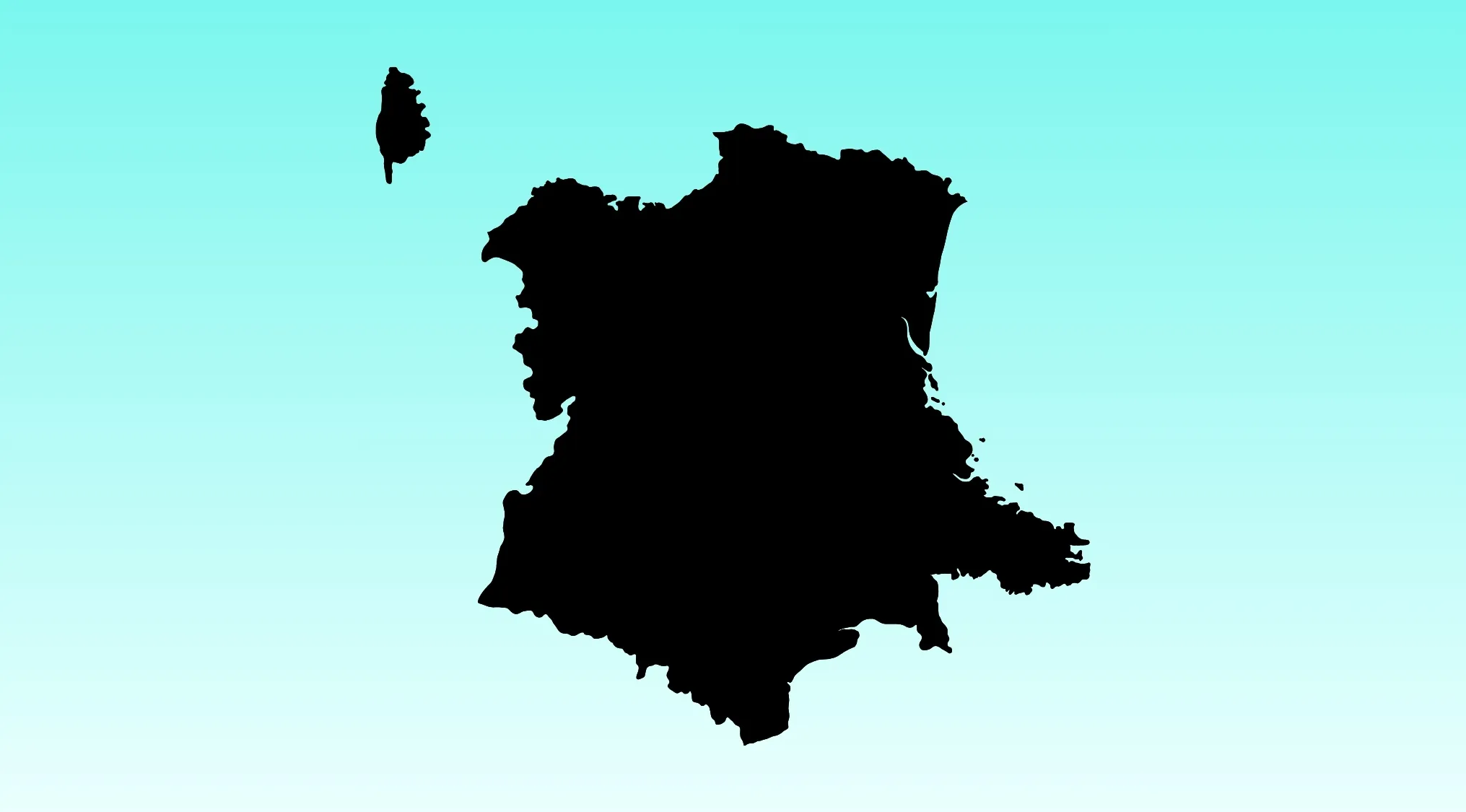 Upside-down silhouette of a country map for guessing the country in a creative map challenge game.