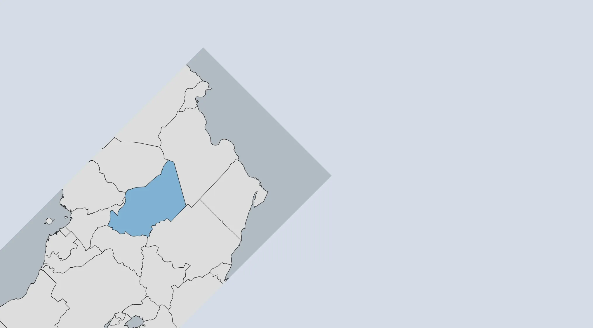 Map showing a highlighted country in the corner for the guess the country from the crazy map puzzle.