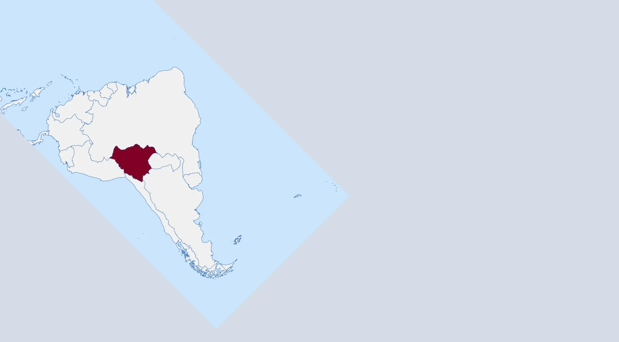 Map highlighting a country in South America for the guess the country from the crazy map quiz.