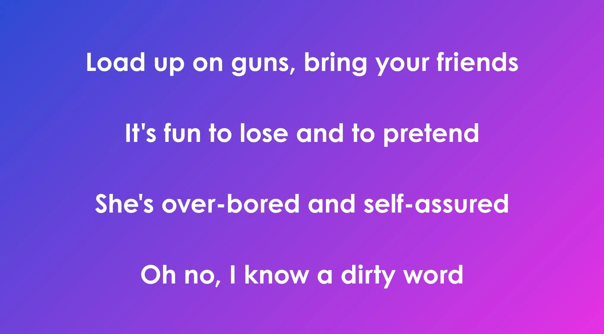 Opening lyrics of 80s and 90s songs displayed on a purple gradient background in white bold text.
