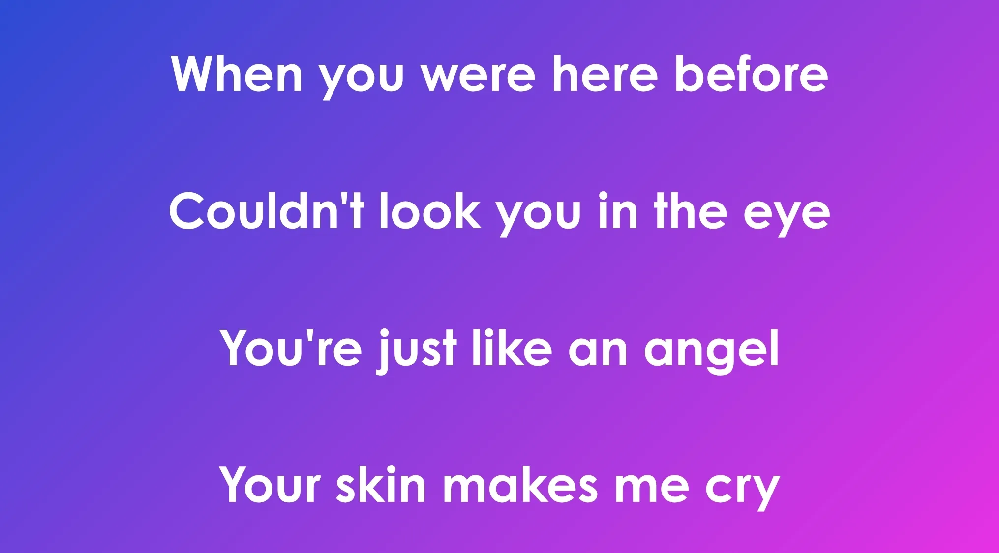 Opening lyrics of 80s and 90s songs with a purple to pink gradient background and white bold text.