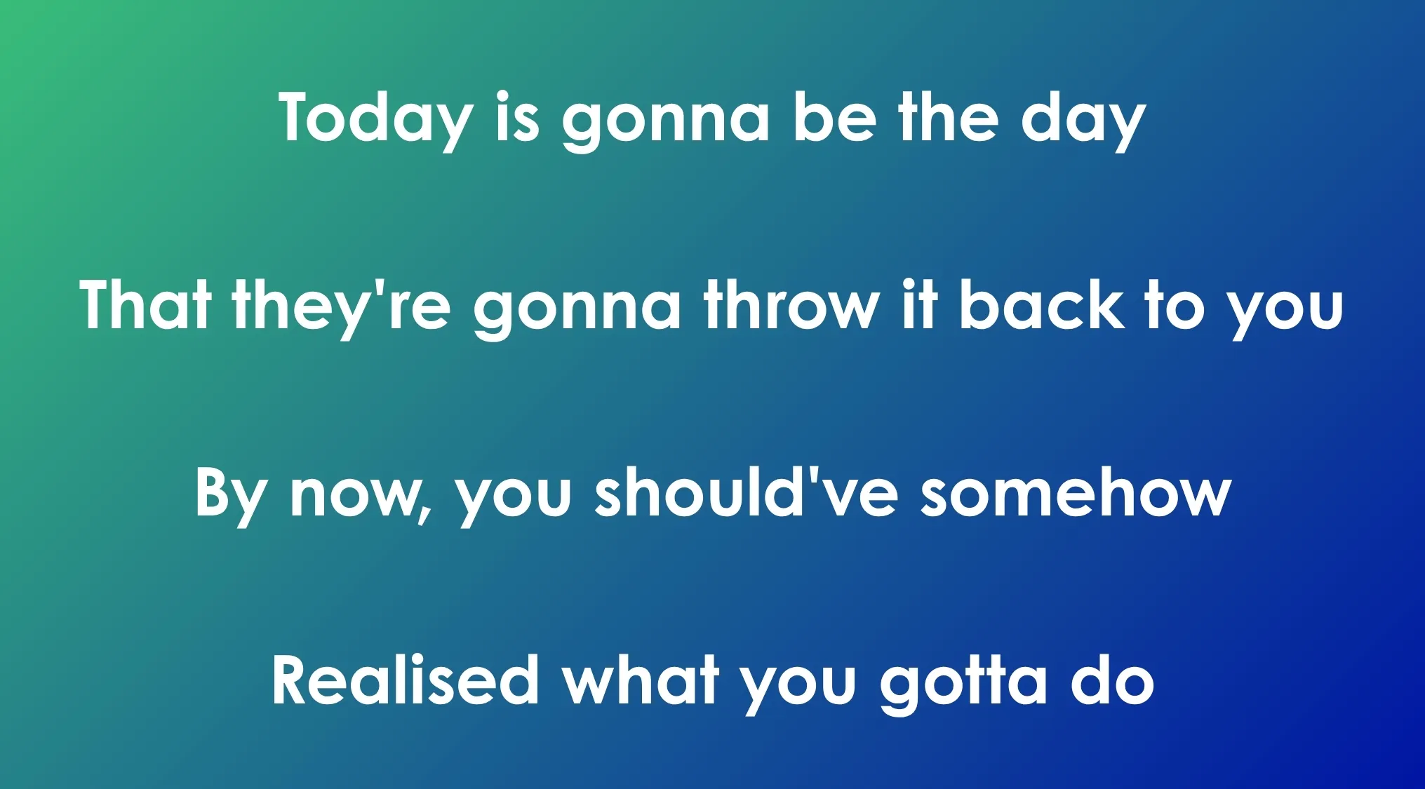 Opening lyrics of 80s and 90s songs displayed on a blue and green gradient background in white text.