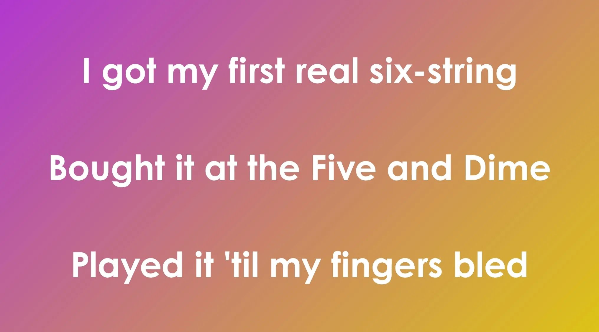 Opening lyrics of 80s and 90s songs displayed on a gradient background for a music lyrics quiz.