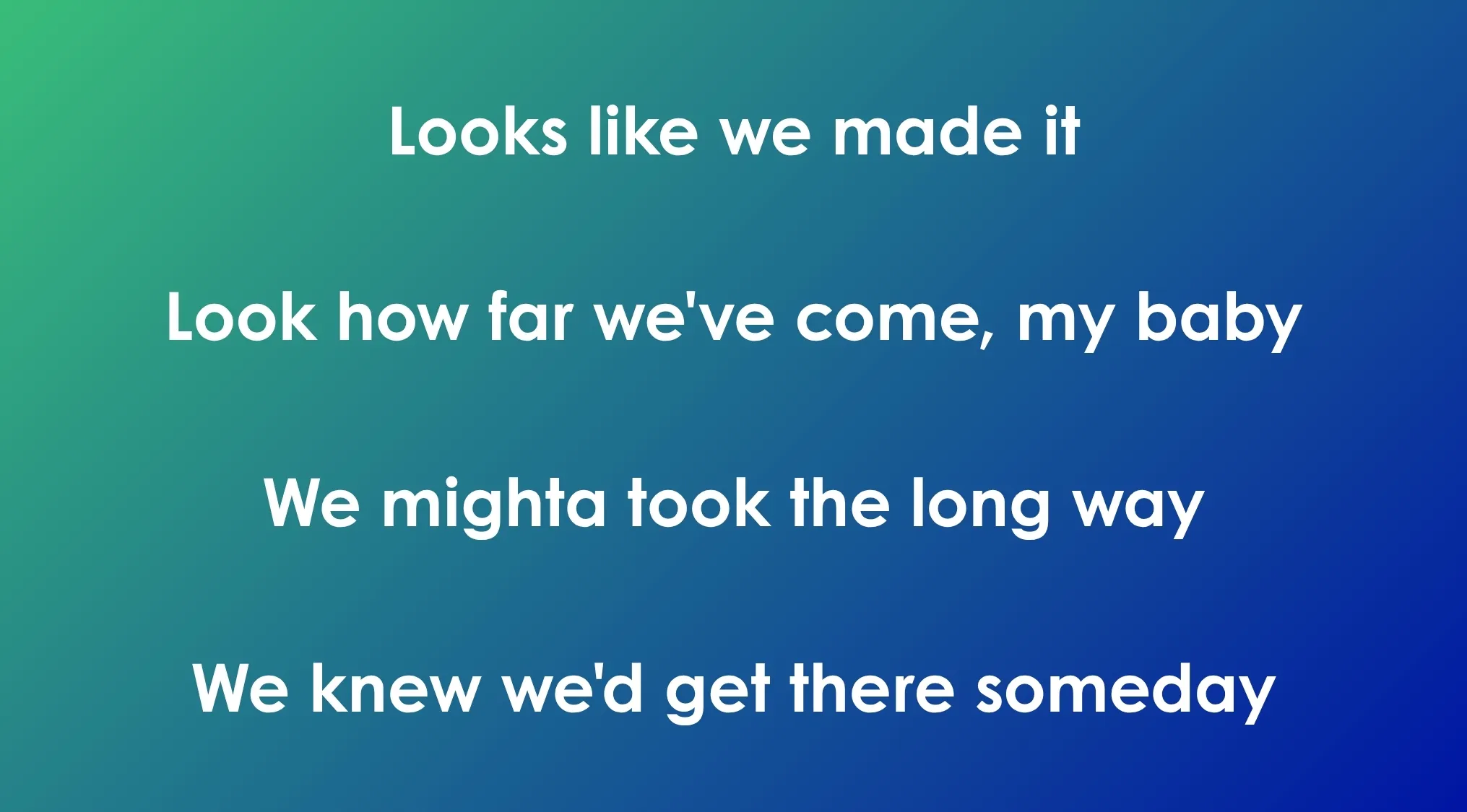 Opening lyrics of 80s and 90s songs shown on a blue and green gradient background in white text.