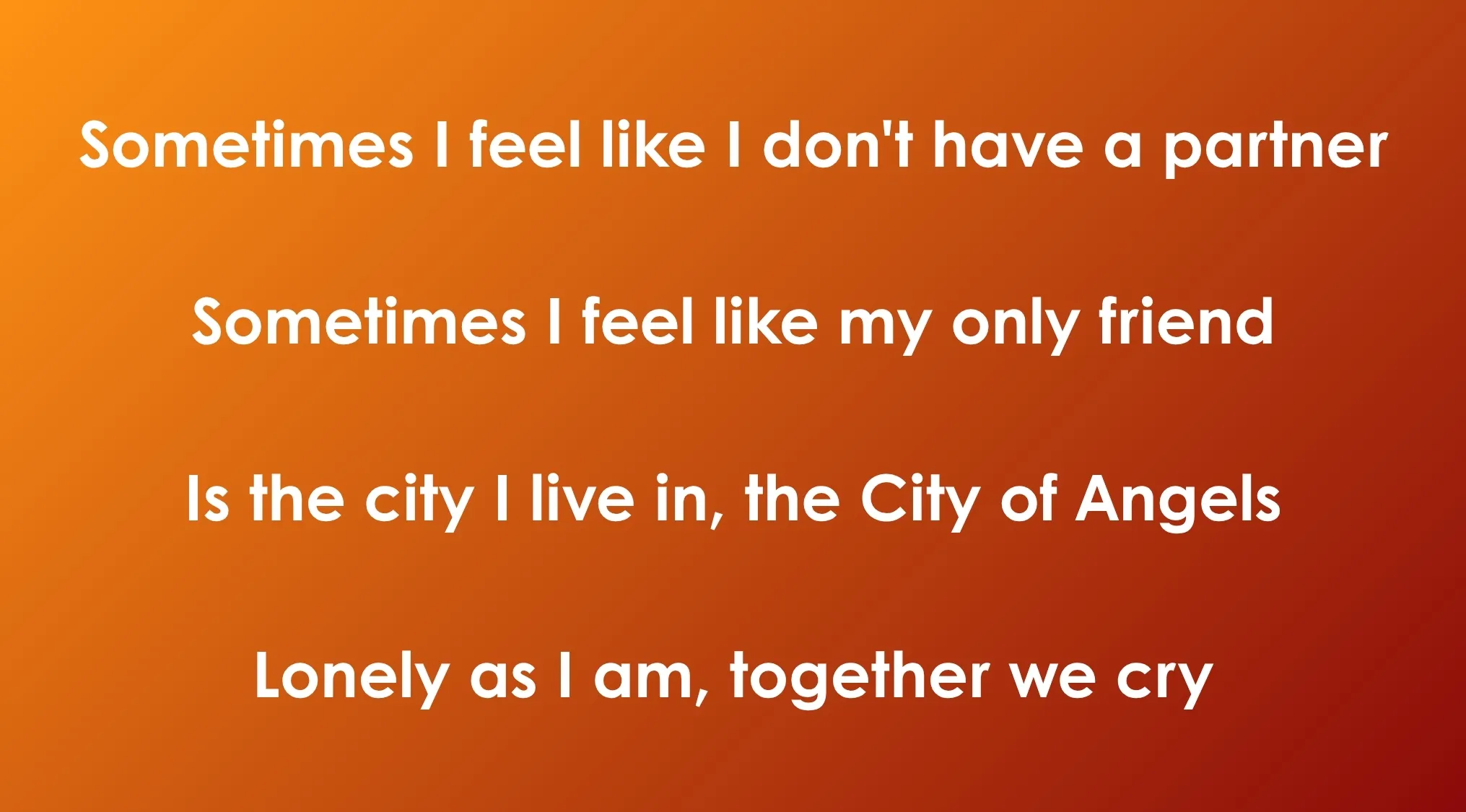 Opening lyrics of 80s and 90s songs text on orange background with white bold font, featuring famous song lines.