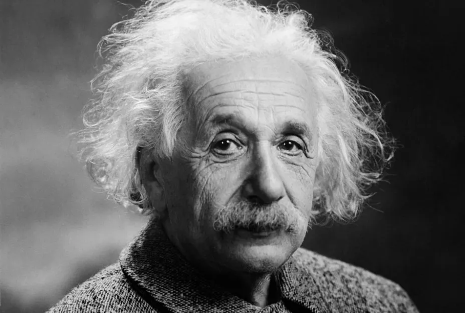 Black and white portrait of Albert Einstein, the scientist known for contributions to gravity and physics.