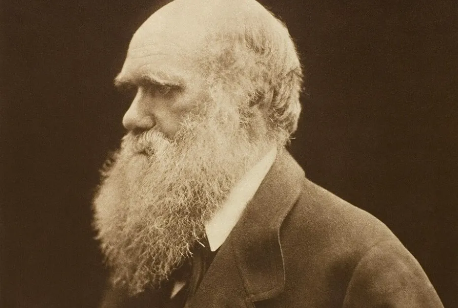 Portrait of Charles Darwin with a large beard and formal attire, historical scientist known for evolutionary theory.