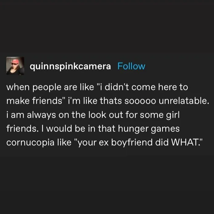 Wild social media post about seeking friendships and reacting to shocking ex boyfriend stories featured in unhinged posts.