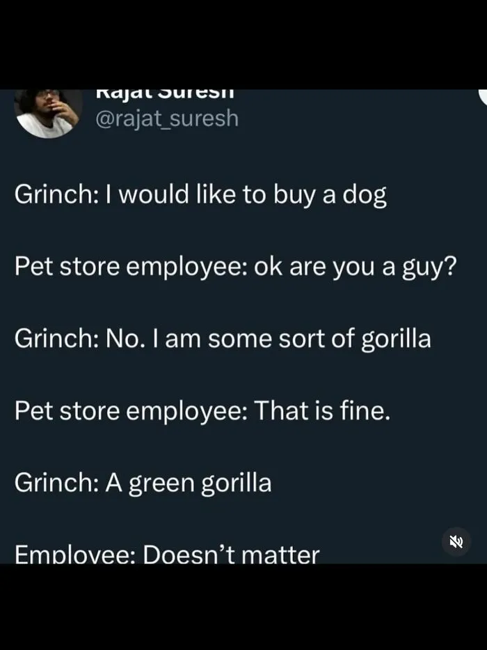 Tweet conversation featuring a humorous exchange about a green gorilla, part of unhinged and wild posts collection.