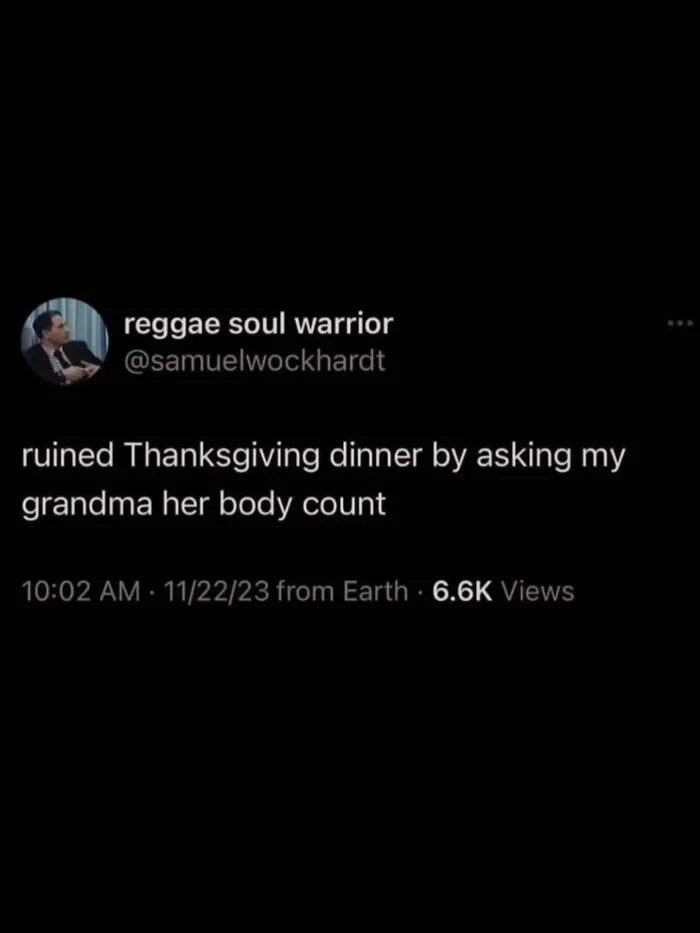 Social media post sharing an unhinged and wild moment about ruining Thanksgiving by an unexpected question.