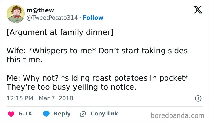 Tweet showing a seemingly innocent post with a humorous twist that hits with a crazy second half.