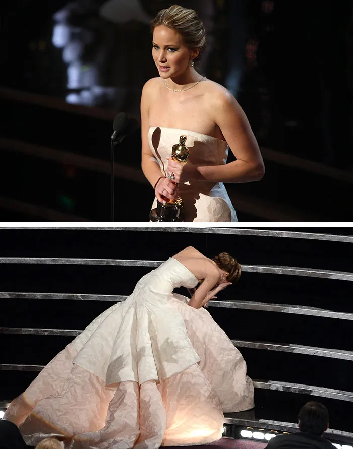Jennifer Lawrence Falls On The Stairs (2013)