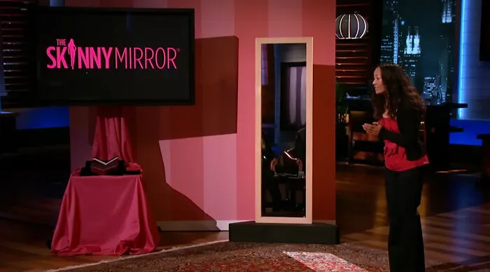 The Skinny Mirror was a specialized mirror pitched by Belinda Jasmine in Season 7 of Shark Tank. It was designed with a subtle curve in the glass to provide a slimming reflection, aiming to boost the user's body-confidence. 