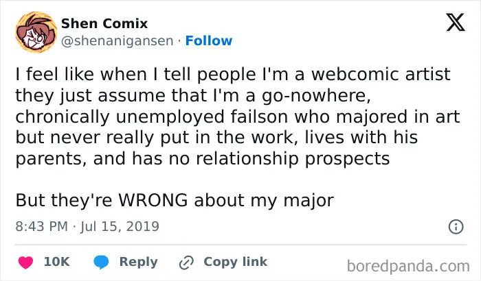 Social media post by Shen Comix showing a seemingly innocent webcomic joke that hits with a crazy second half.