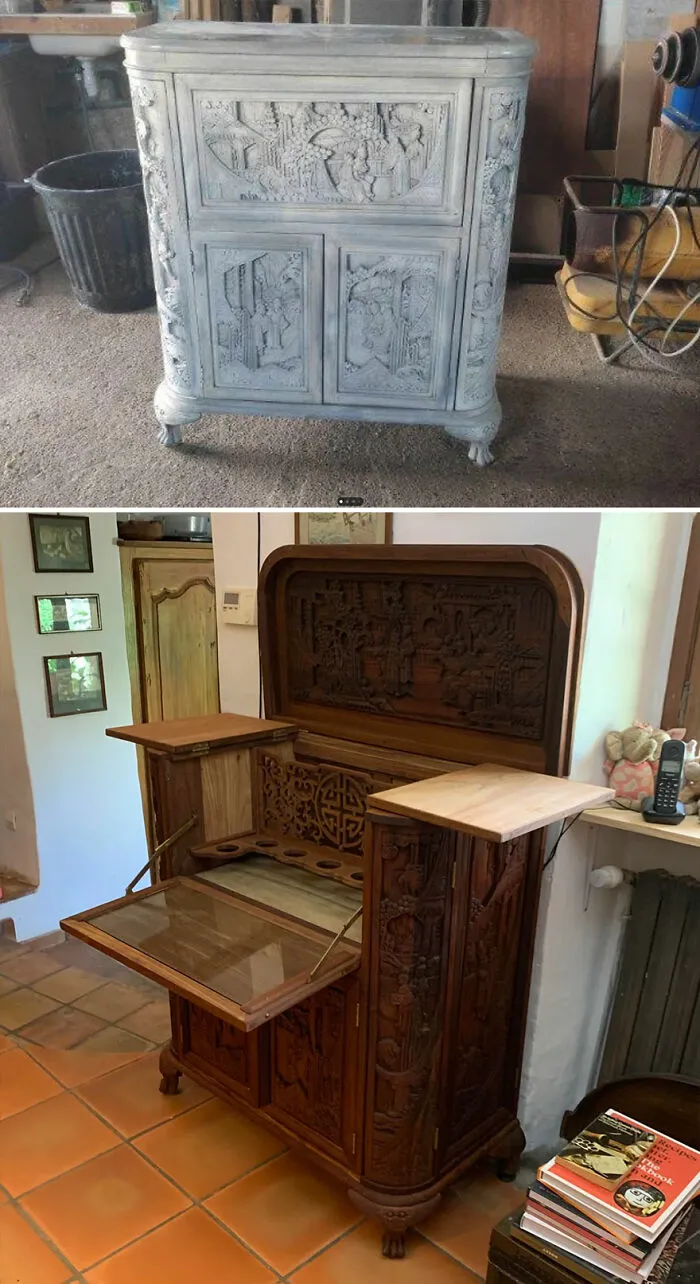 Asian Bar Cabinet Restored To Its Former Beauty, At Last!