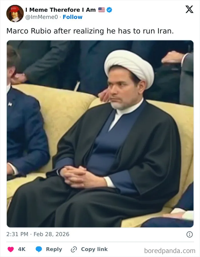 Marco Rubio After Realizing He Has To Run Iran 