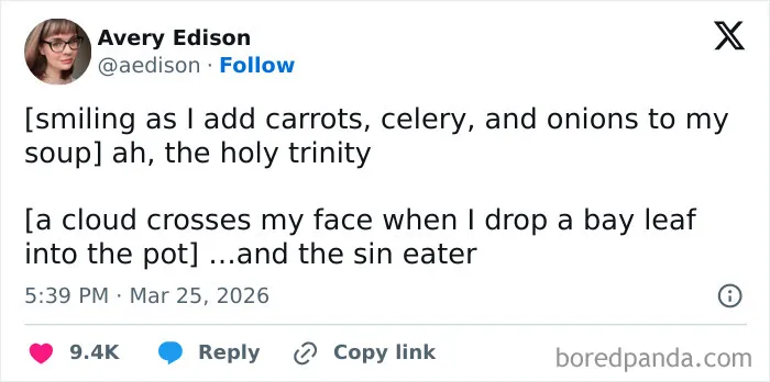 Screenshot of a funny tweet from the US that had the internet laughing about quirky cooking moments in March.