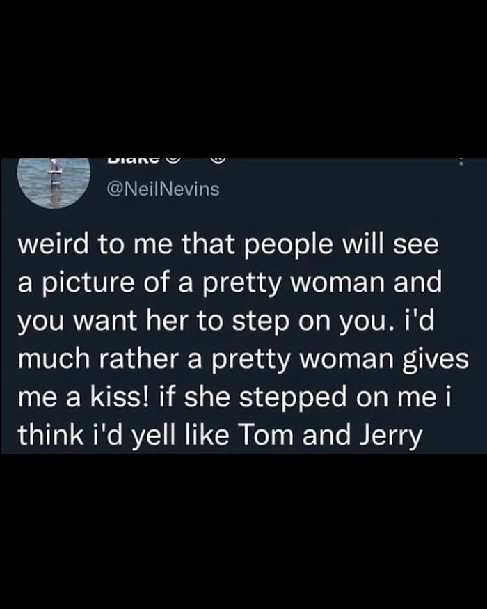 Tweet text discussing unhinged and wild posts about reactions to pictures of pretty women, expressing surprise and humor.