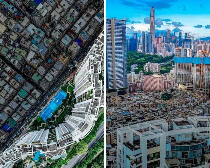 Aerial and skyline views of dense urban hell environments highlighting the true price of modern life in cities.