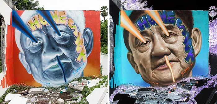 Thai Street Artist LuckyLeg Makes Murals That Feel Beautiful And Uncomfortable (34 Pics)