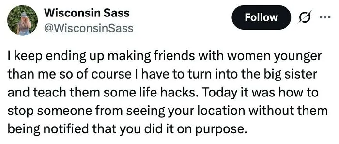 Tweet about making friends and teaching life hacks, reflecting humor from popular funny tweets about the US.