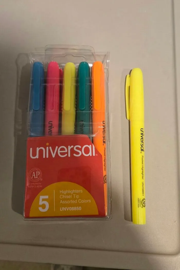 Pack of five assorted color highlighters and one yellow highlighter, representing odd and unexplained experiences.
