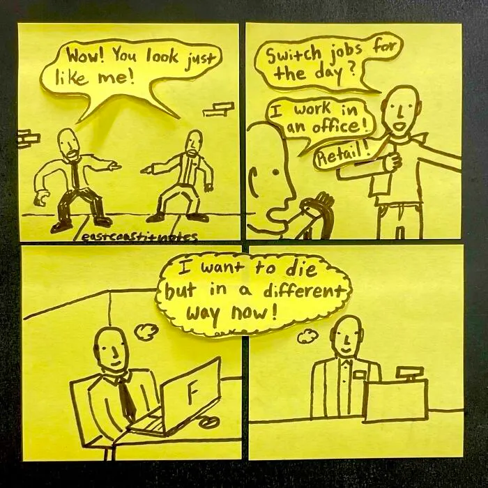 33 Funny And Unexpected Post-It Comics Prove That Simplicity Wins (New Pics)