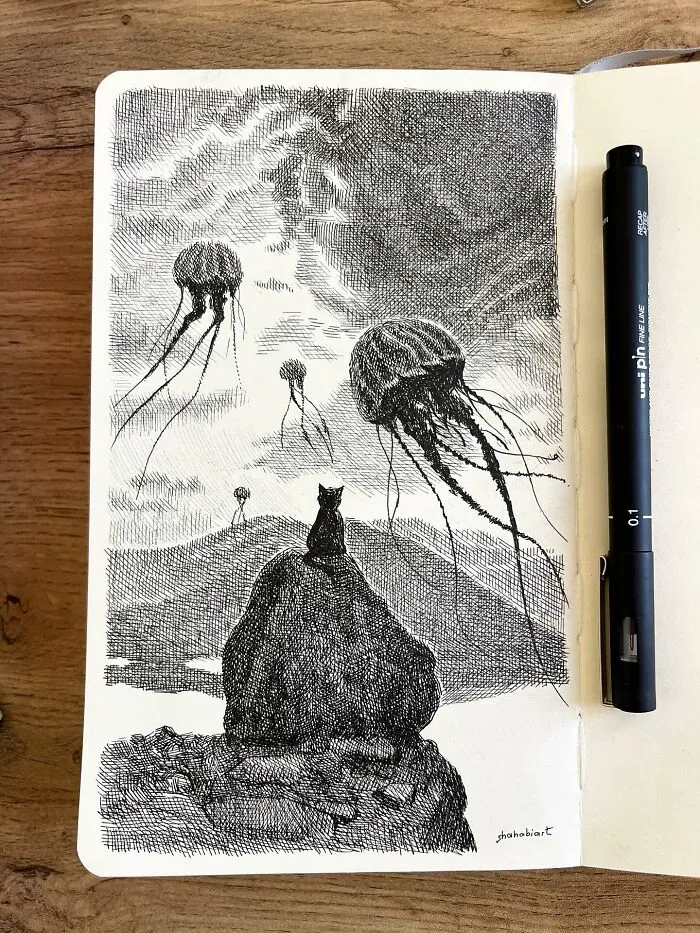 40 Ink Sketches By This Artist That Make A Simple Notebook Feel Like A Window Into Another World