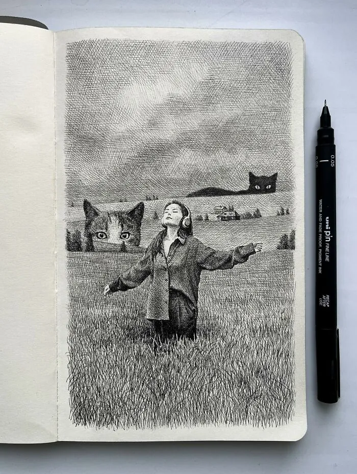 40 Ink Sketches By This Artist That Make A Simple Notebook Feel Like A Window Into Another World