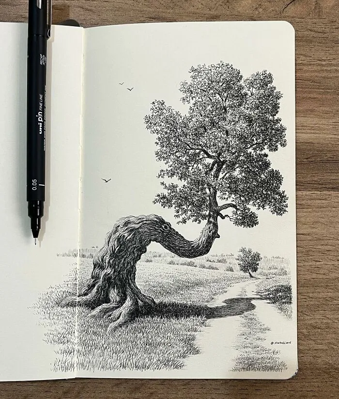 40 Ink Sketches By This Artist That Make A Simple Notebook Feel Like A Window Into Another World