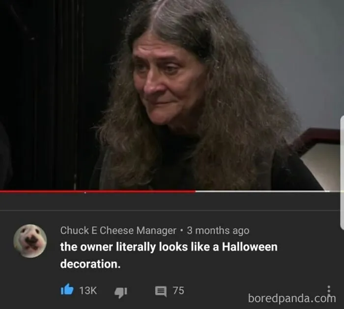 A woman with long, grey hair reacting to a burn in a YouTube comment section, demonstrating rare burns.