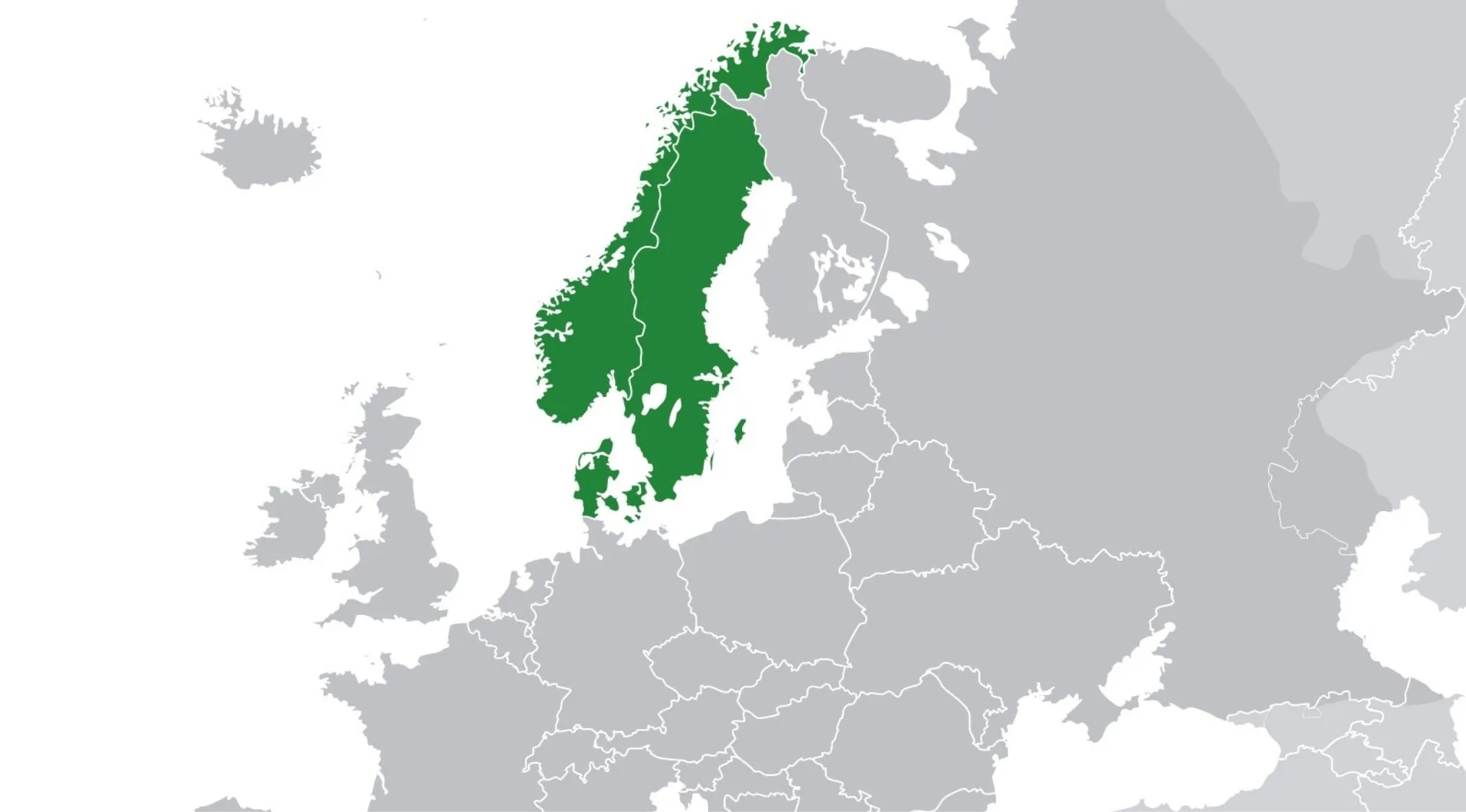 Map highlighting Scandinavia in green, showing countries commonly confused in geography quizzes.